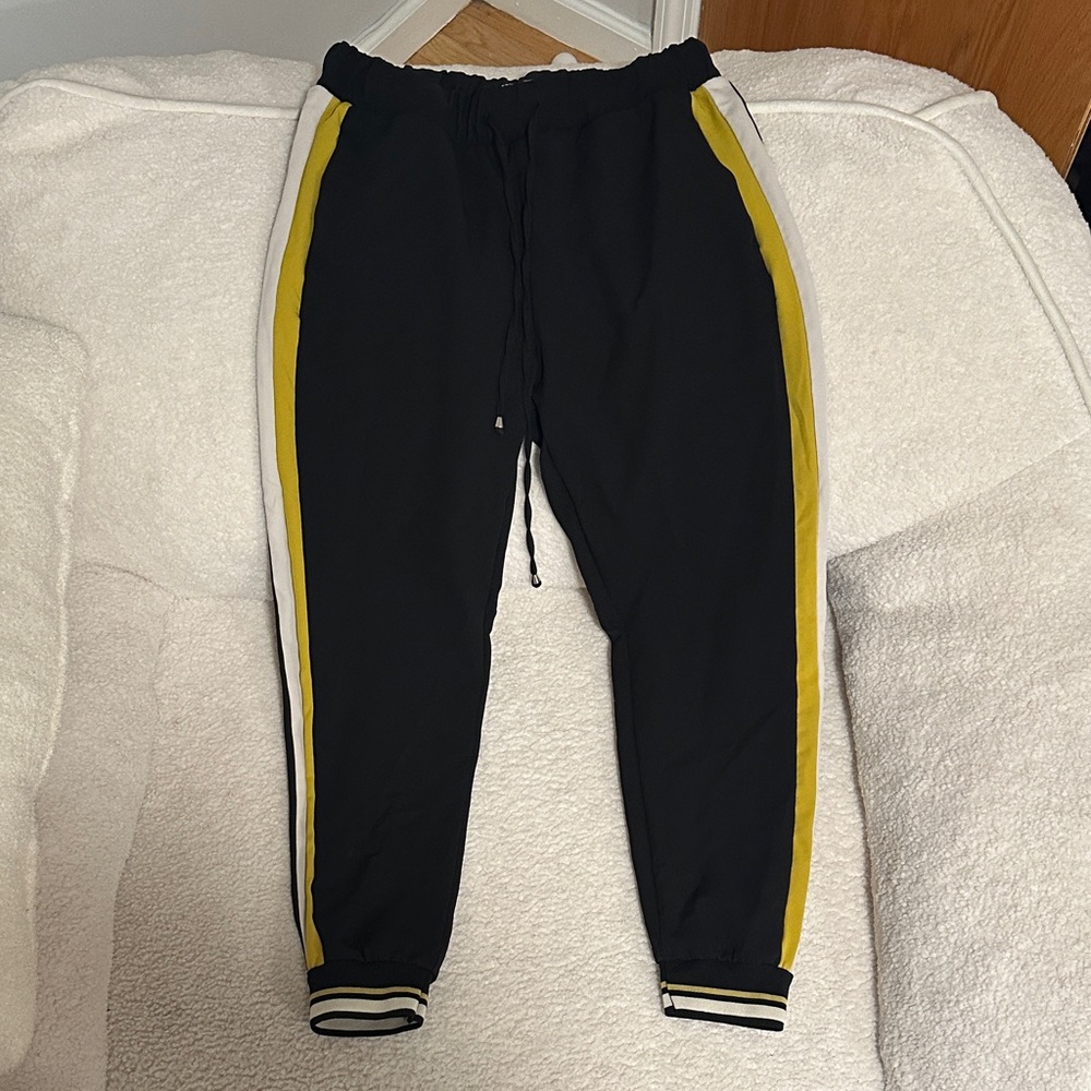 Zara Black Joggers with Yellow and White Stripes